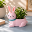 Cute Pink Bunny Resin Planter Pot – Adorable Rabbit Succulent Pot for Desk & Home Décor