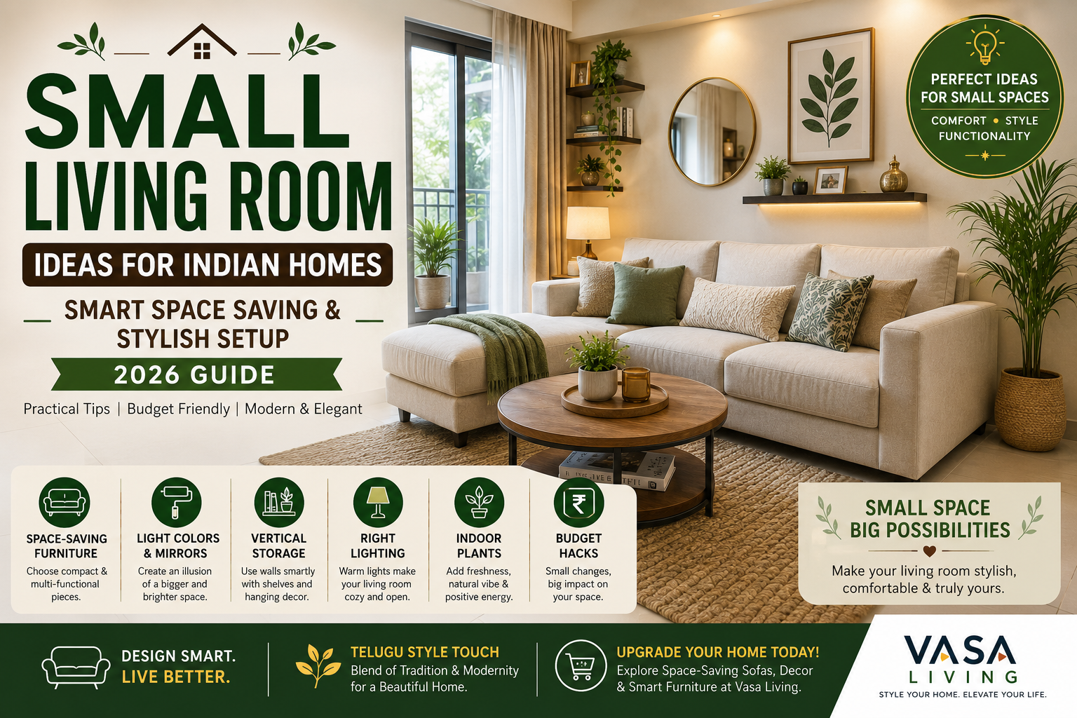 Small Living Room Ideas for Indian Homes – Smart Space Saving & Stylish Setup (2026 Guide)