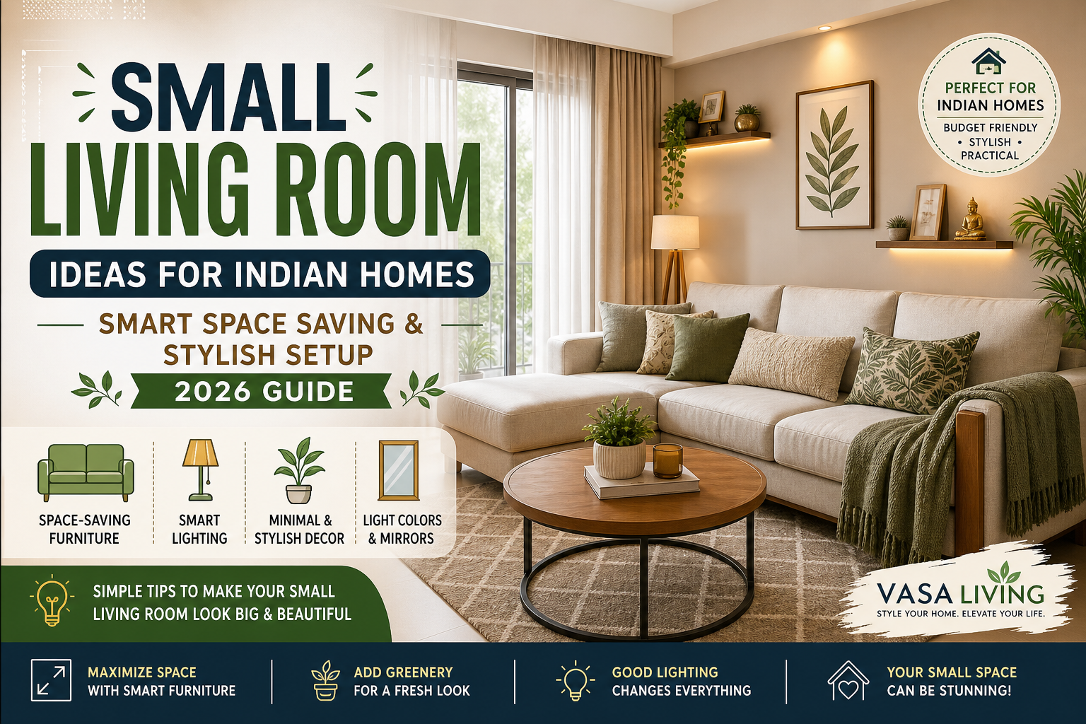 Small living room ideas India with modern space saving furniture and decor setup