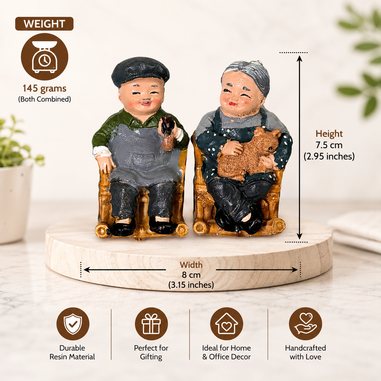 Cute Grandparents Resin Couple Showpiece Miniature Figurine for Home Decor