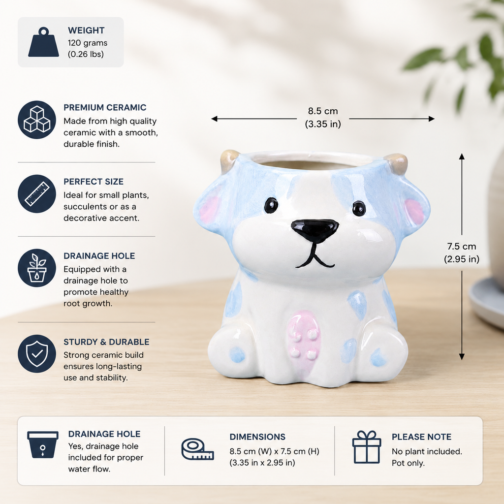 Cute Dog Ceramic Planter Pot – Adorable Animal Pot for Succulents & Desk Décor