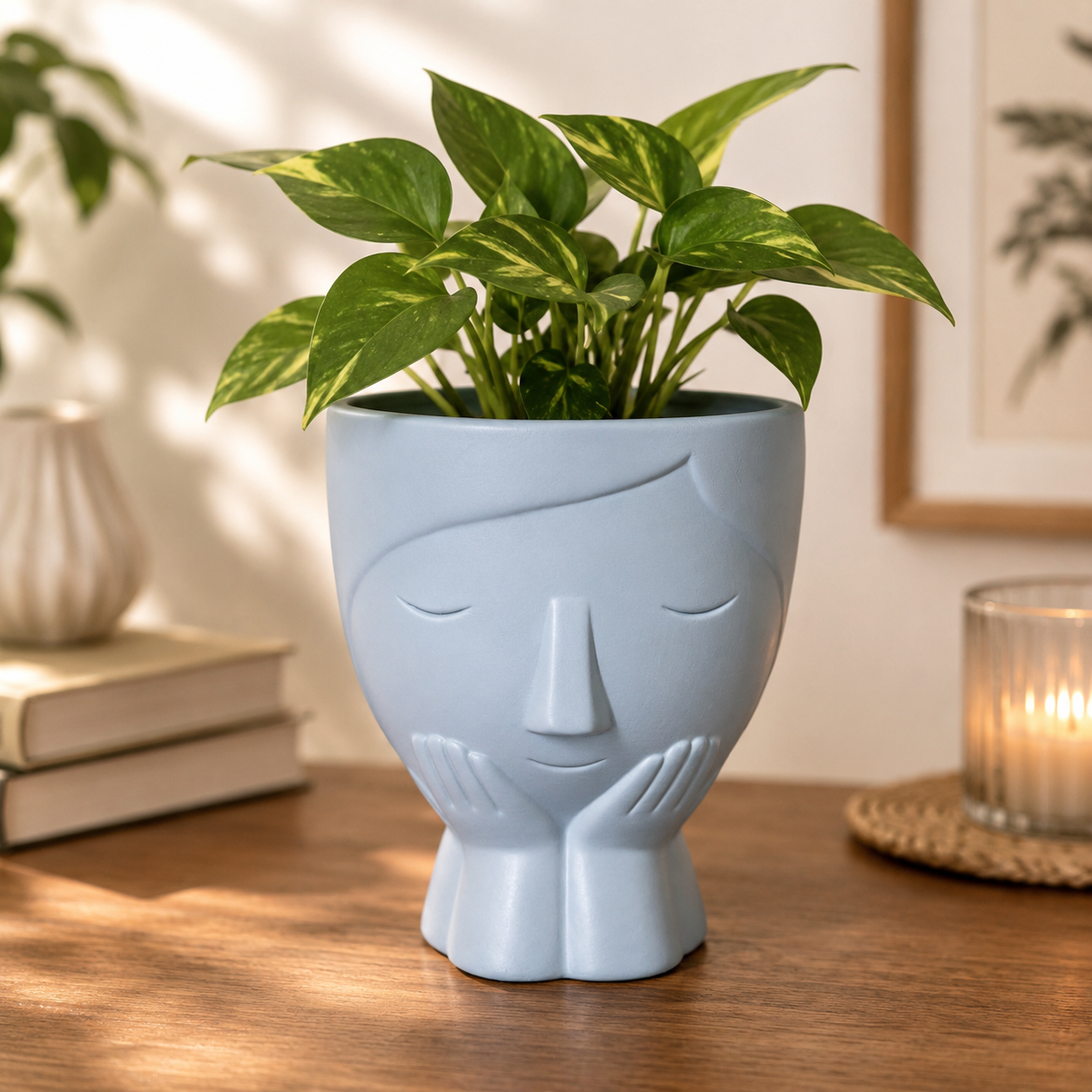 Modern Minimalist Face Ceramic Planter Pot – Artistic Indoor Plant Pot with Drainage Hole Main image