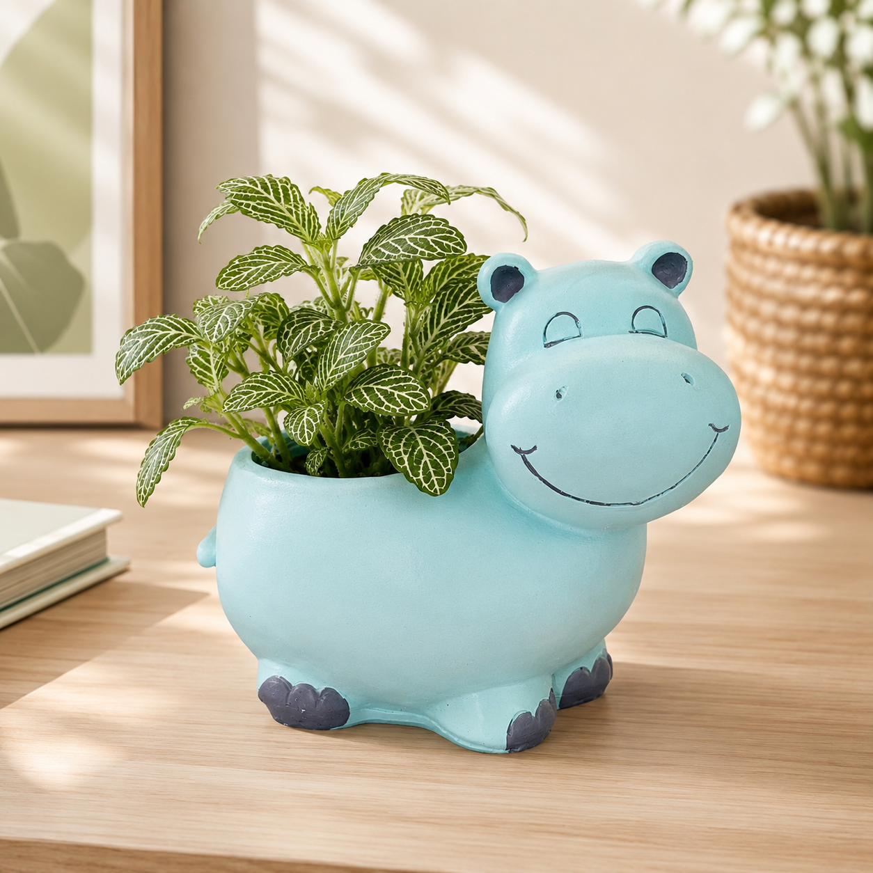 Cute Hippo Resin Planter Pot – Adorable Animal Succulent Pot for Desk & Home Décor Main image