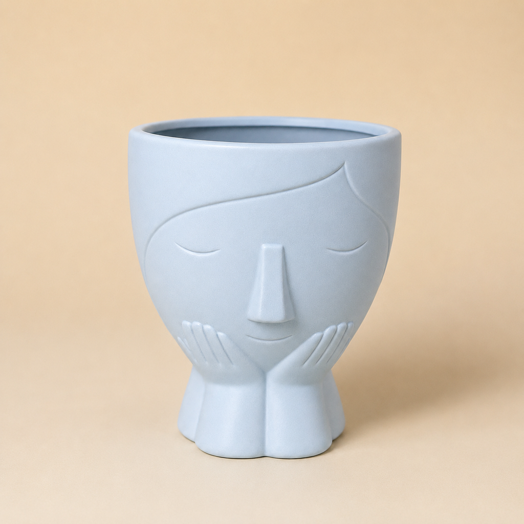 Modern Minimalist Face Ceramic Planter Pot – Artistic Indoor Plant Pot with Drainage Hole