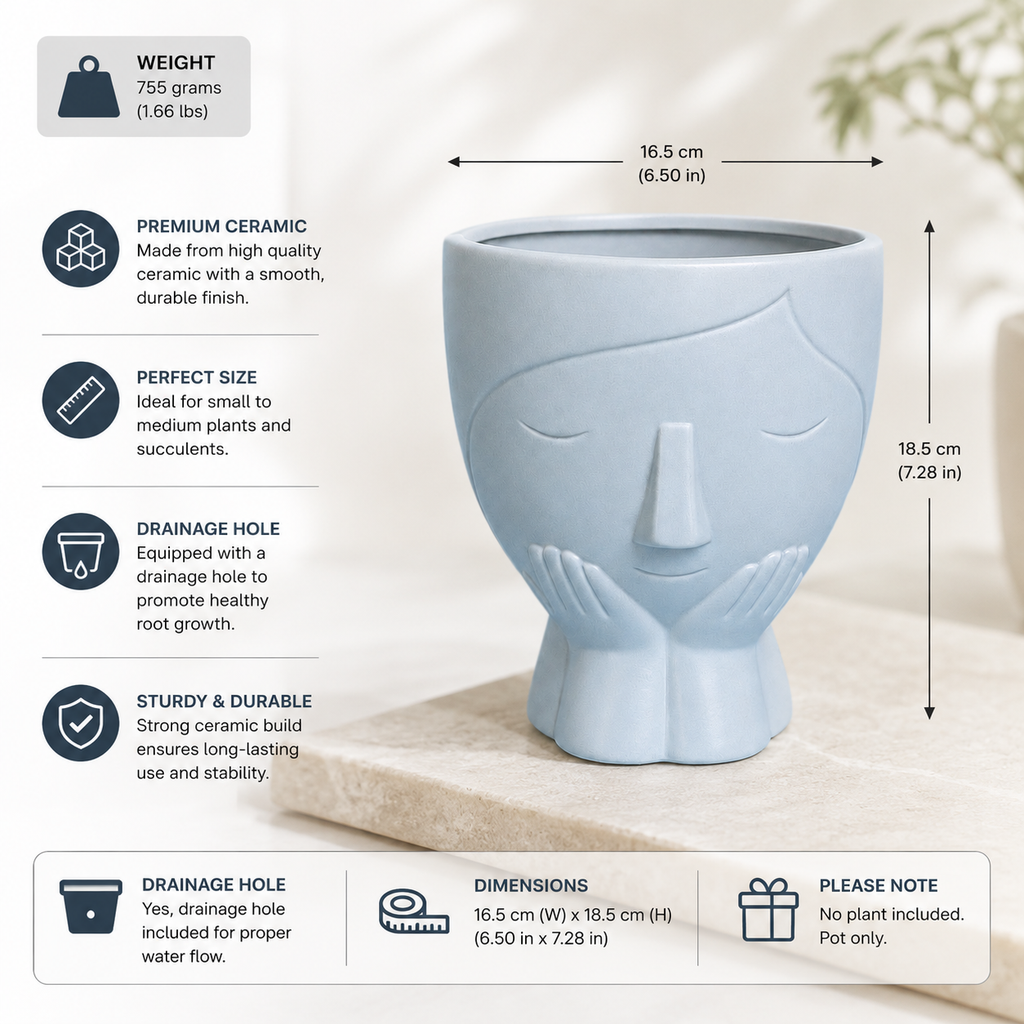 Modern Minimalist Face Ceramic Planter Pot – Artistic Indoor Plant Pot with Drainage Hole