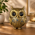 Premium Decorative Owl Resin Showpiece with Evil Eye – Gold & Ivory Variants