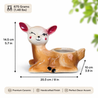 Winking Deer Ceramic Planter Pot 20.3cm – Cute Decorative Indoor Animal Planter