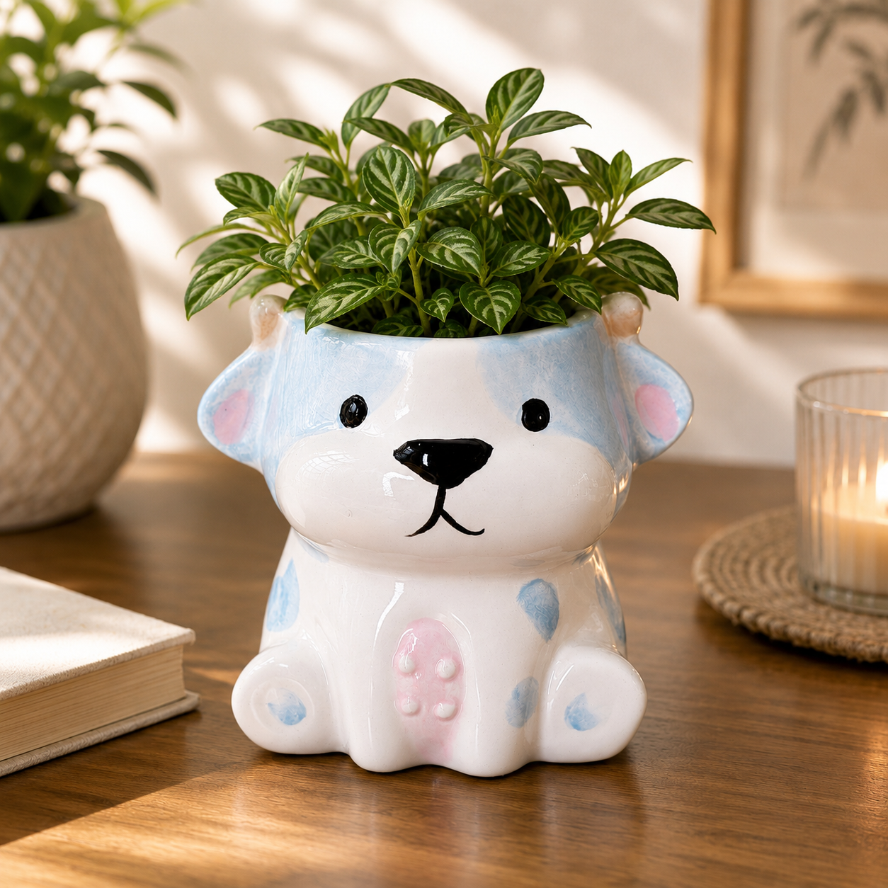 Cute Dog Ceramic Planter Pot – Adorable Animal Pot for Succulents & Desk Décor