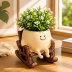 Cute Smiley Rocking Chair Resin Planter Pot – Adorable Character Succulent Pot for Home & Desk Décor