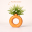 Burnt Orange Donut Ceramic Vase Planter – Modern Ring Design for Artificial Plants