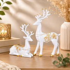 Luxury White & Golden Deer Resin Showpiece Set for Home Decor