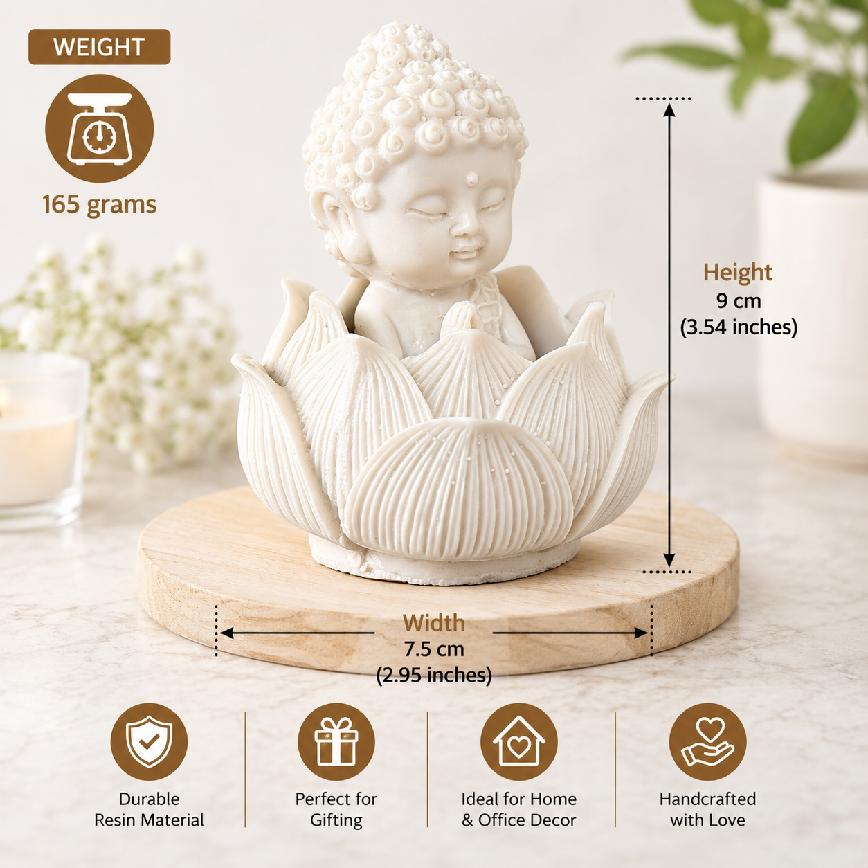Baby Buddha Resin Lotus Showpiece for Home Decor & Meditation
