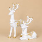 Luxury White & Golden Deer Resin Showpiece Set for Home Decor