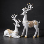 Luxury White & Golden Deer Resin Showpiece Set for Home Decor