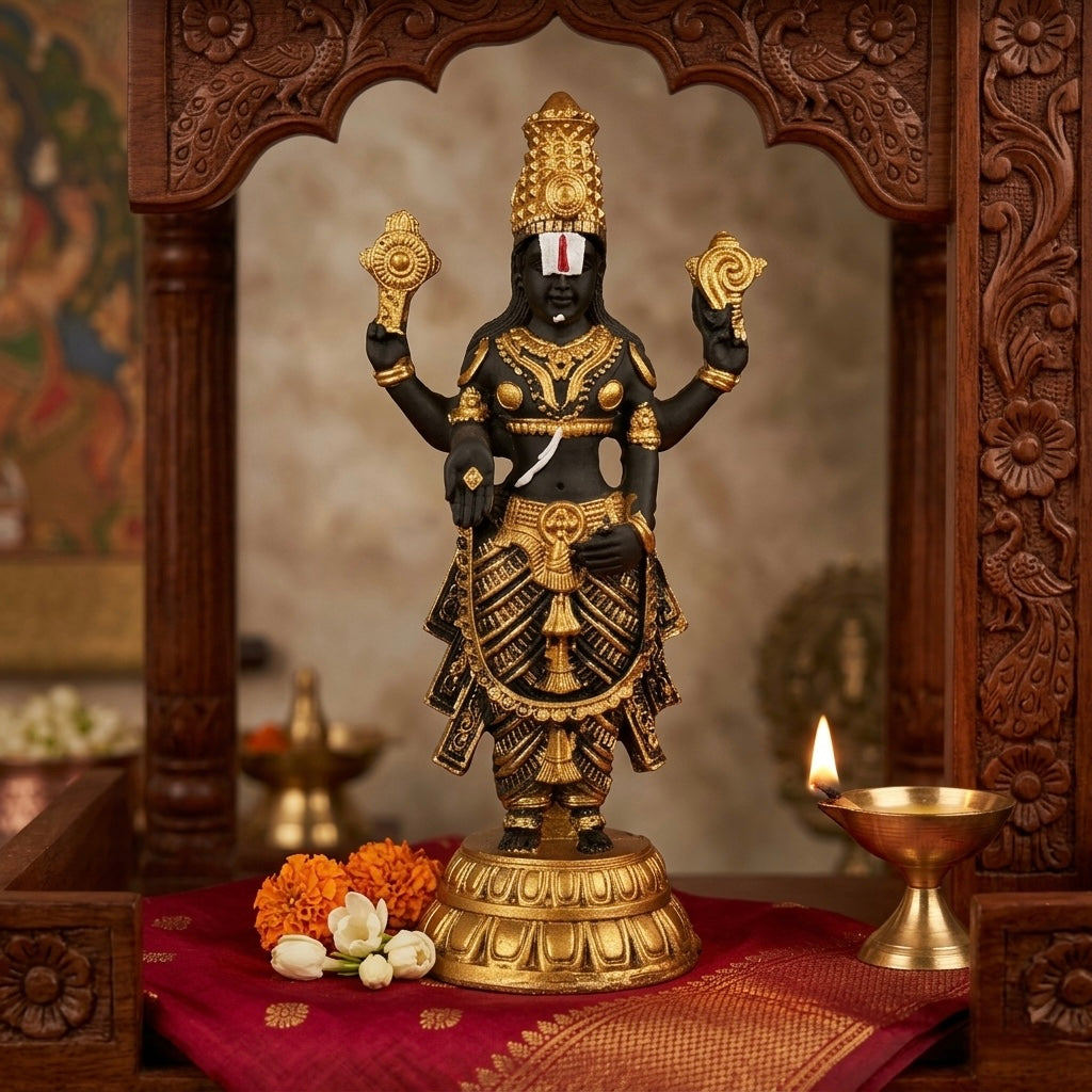 Lord Balaji Venkateswara Gold & Black Resin Idol – Compact Divine Temple Statue Secondary image