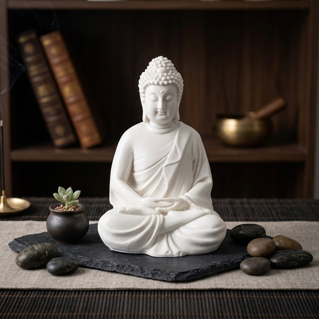 White Buddha Meditation Resin Idol – Peaceful Sitting Statue for Home Décor Secondary image
