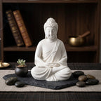 White Buddha Meditation Resin Idol – Peaceful Sitting Statue for Home Décor
