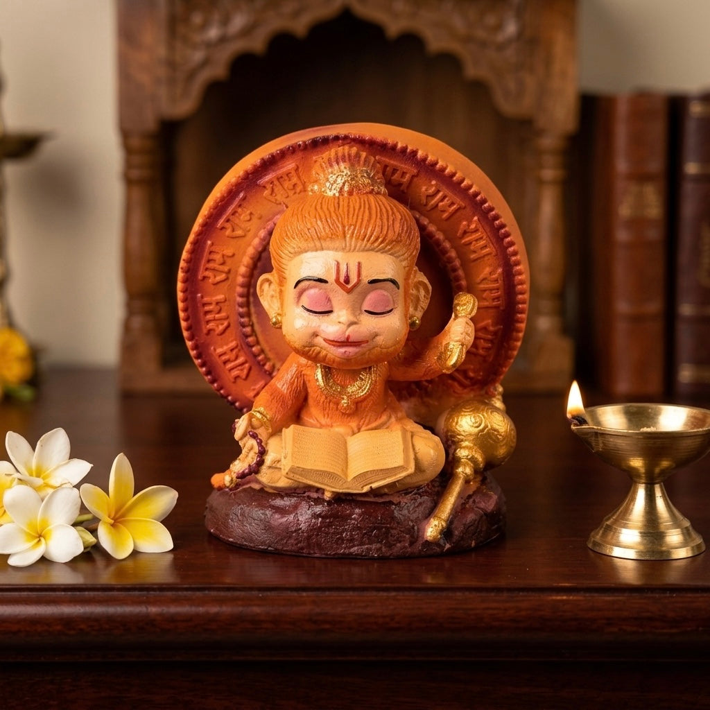 Cute Lord Hanuman Reading Book Resin Idol – Devotional Home Décor Statue