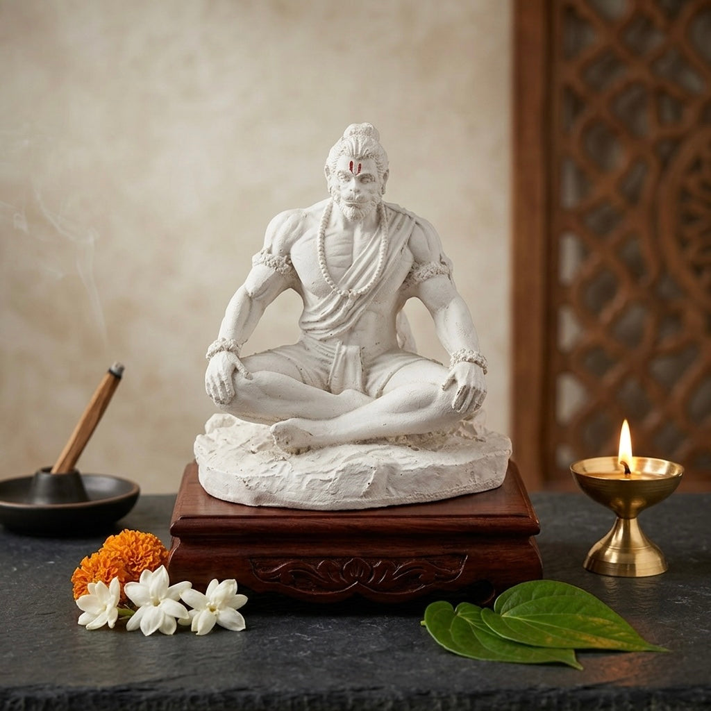 Lord Hanuman Meditation Resin Idol (Black & White) – Calm Spiritual Décor Statue