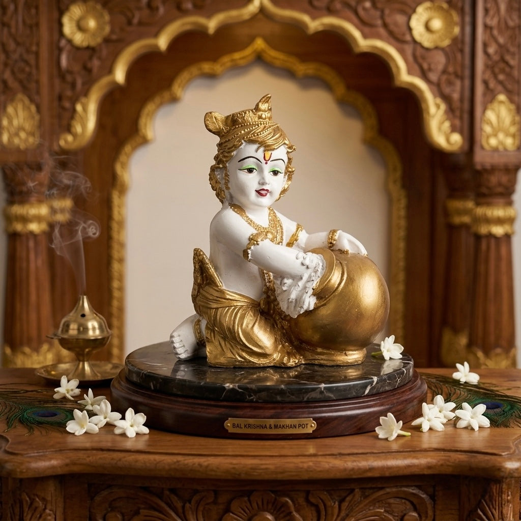 Makhan Chor Bal Krishna Resin Idol – Butter Pot Baby Krishna Décor Statue Secondary image