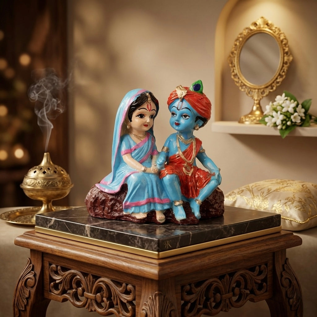 Radha Krishna Resin Idol – Cute Divine Couple Spiritual Décor Statue