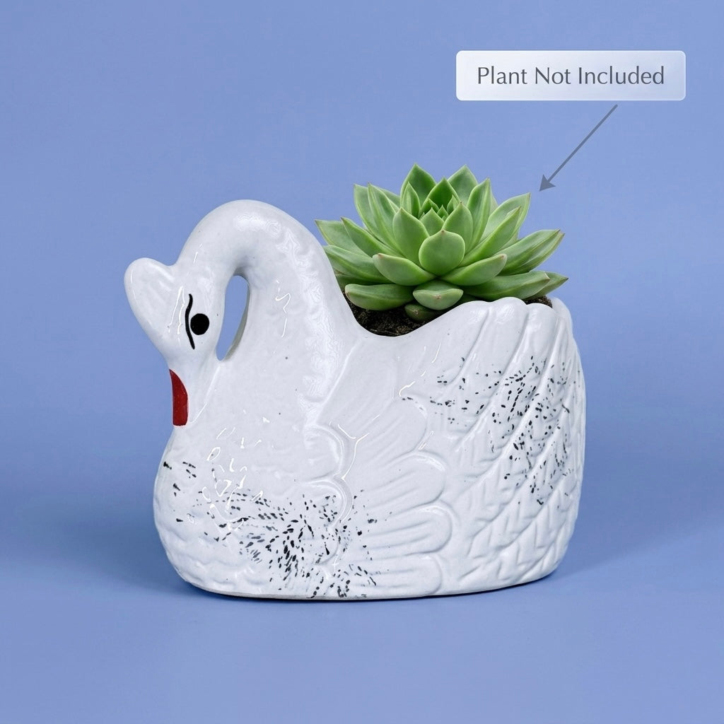 White Swan Ceramic Plant Pot – Decorative Animal Planter for Indoor Plants & Home Decor Secondary image