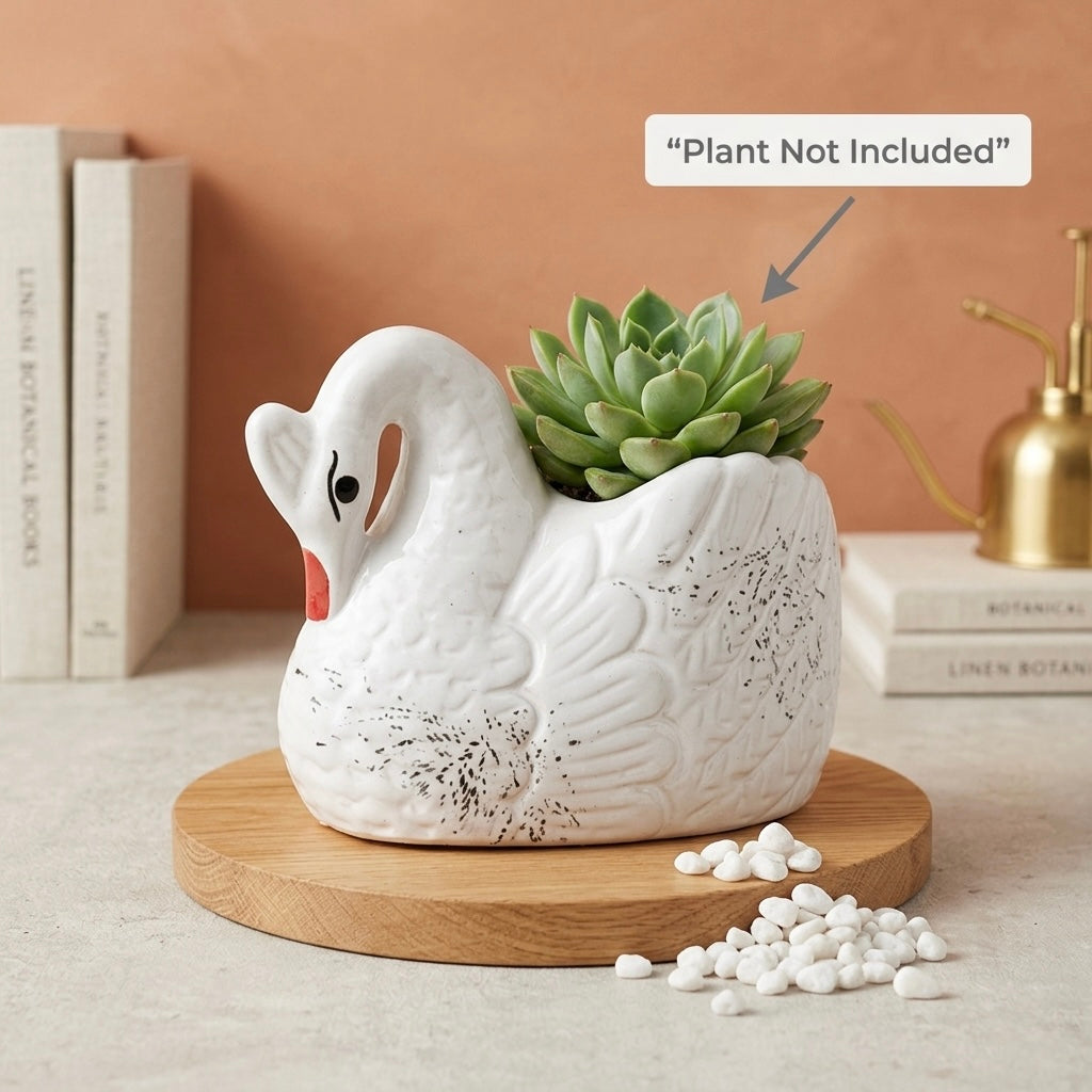 White Swan Ceramic Plant Pot – Decorative Animal Planter for Indoor Plants & Home Decor