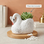 White Swan Ceramic Plant Pot – Decorative Animal Planter for Indoor Plants & Home Decor