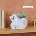 White Swan Ceramic Plant Pot – Decorative Animal Planter for Indoor Plants & Home Decor