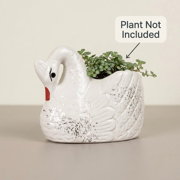 White Swan Ceramic Plant Pot – Decorative Animal Planter for Indoor Plants & Home Decor