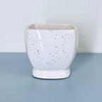 Minimal White Speckled Ceramic Plant Pot | Small Modern Indoor Planter for Succulents & Desk Decor