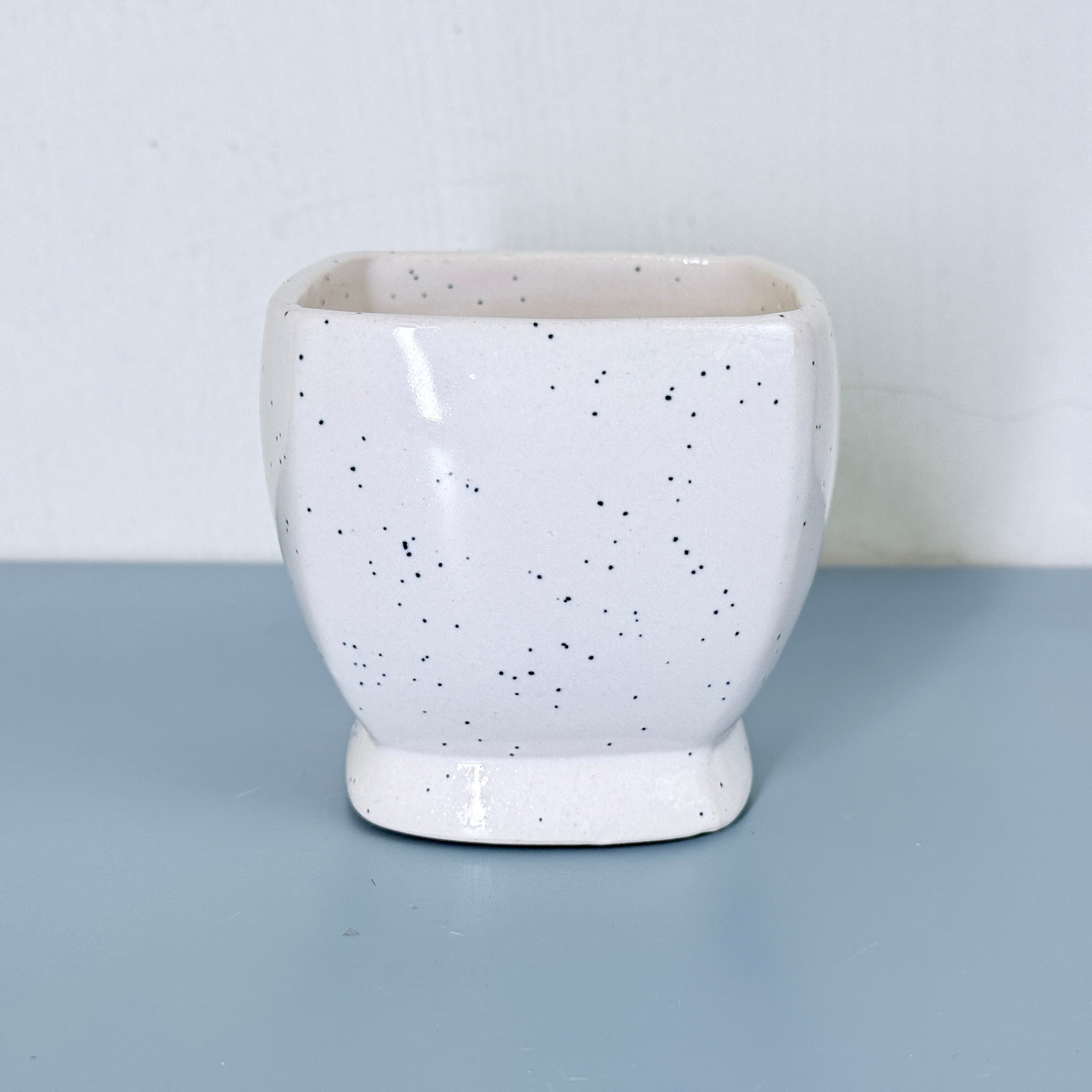 Minimal White Speckled Ceramic Plant Pot | Small Modern Indoor Planter for Succulents & Desk Decor