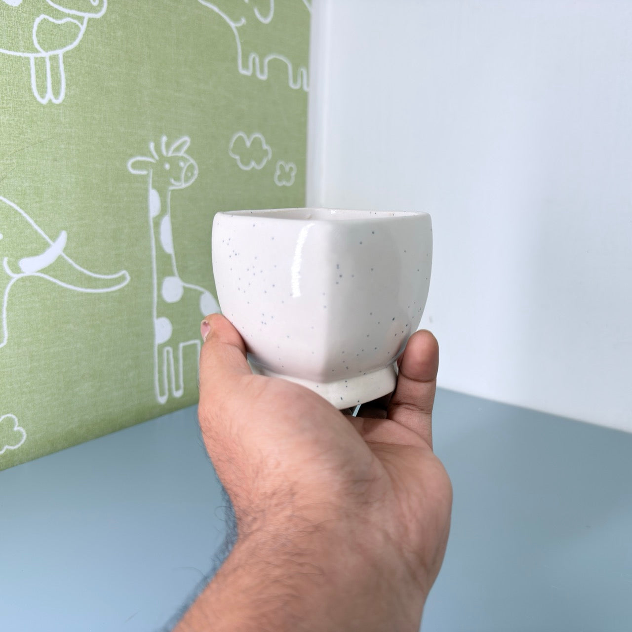 Minimal White Speckled Ceramic Plant Pot | Small Modern Indoor Planter for Succulents & Desk Decor
