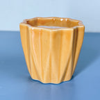 Textured Mustard Ceramic Planter Pot – Modern Ribbed Indoor Plant Pot with Drainage Hole