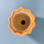 Textured Mustard Ceramic Planter Pot – Modern Ribbed Indoor Plant Pot with Drainage Hole