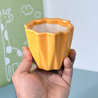 Textured Mustard Ceramic Planter Pot – Modern Ribbed Indoor Plant Pot with Drainage Hole