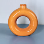 Burnt Orange Donut Ceramic Vase Planter – Modern Ring Design for Artificial Plants