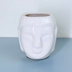 White Buddha Face Ceramic Planter Pot – Artistic Modern Indoor Plant Pot with Drainage Hole