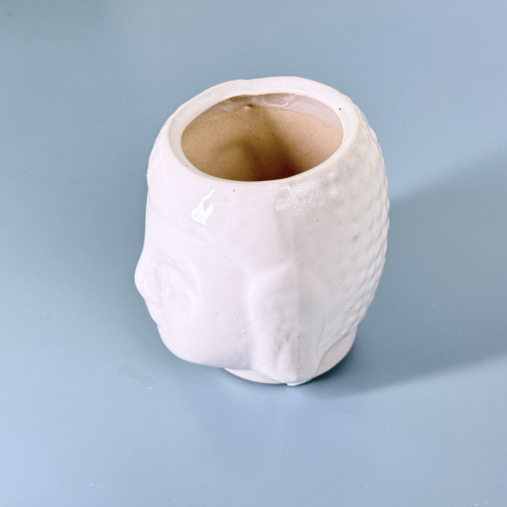 White Buddha Face Ceramic Planter Pot – Artistic Modern Indoor Plant Pot with Drainage Hole