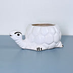 White Turtle Ceramic Planter Pot – Cute Animal Indoor Plant Pot with Drainage Hole