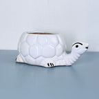 White Turtle Ceramic Planter Pot – Cute Animal Indoor Plant Pot with Drainage Hole
