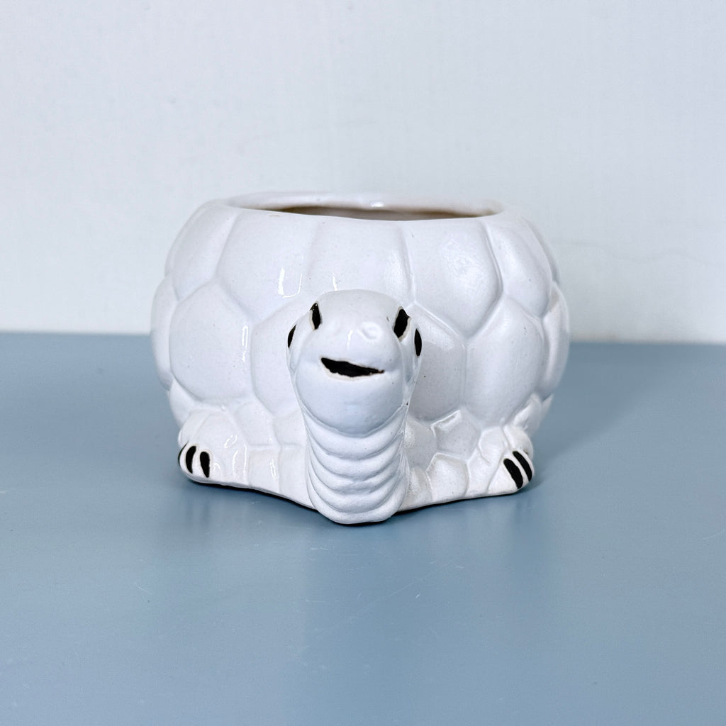 White Turtle Ceramic Planter Pot – Cute Animal Indoor Plant Pot with Drainage Hole