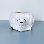 White Turtle Ceramic Planter Pot – Cute Animal Indoor Plant Pot with Drainage Hole