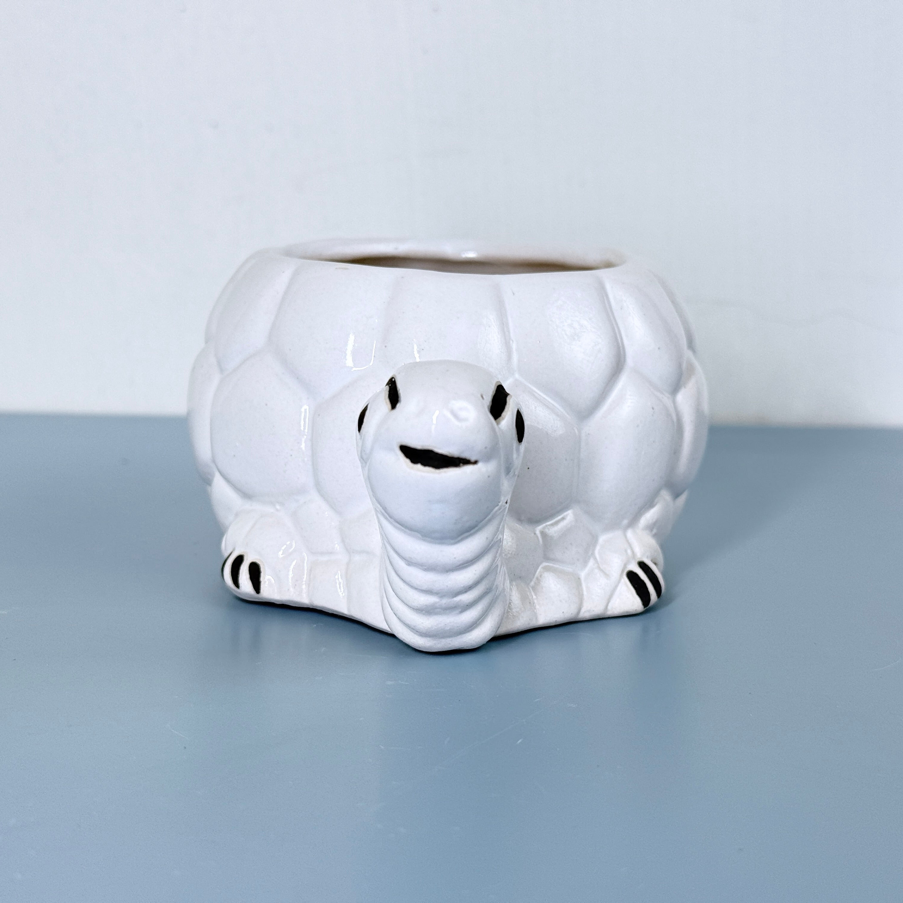 White Turtle Ceramic Planter Pot – Cute Animal Indoor Plant Pot with Drainage Hole