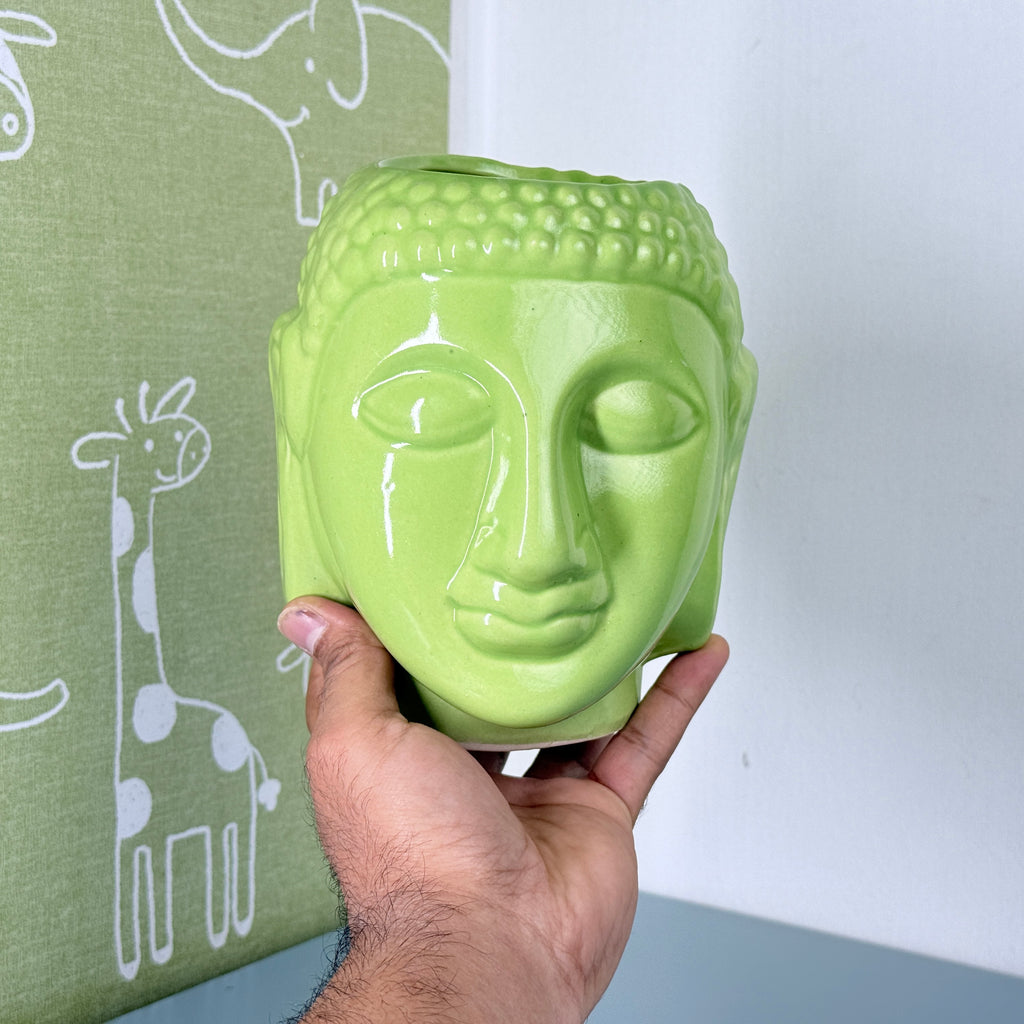 Buddha Face Ceramic Planter Pot – Large Decorative Indoor Plant Pot with Drainage Hole