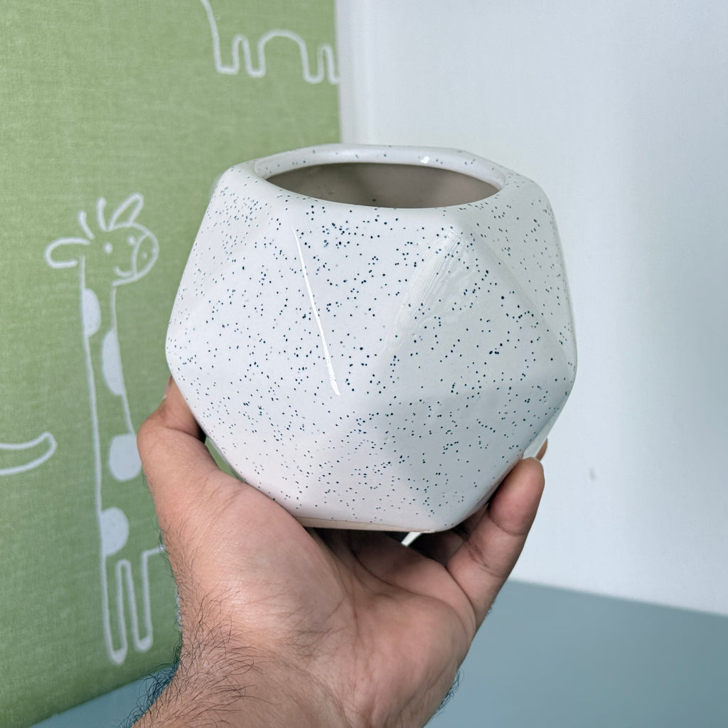 White Speckled Ceramic Planter Pot 13cm – Modern Minimal Indoor Plant Holder