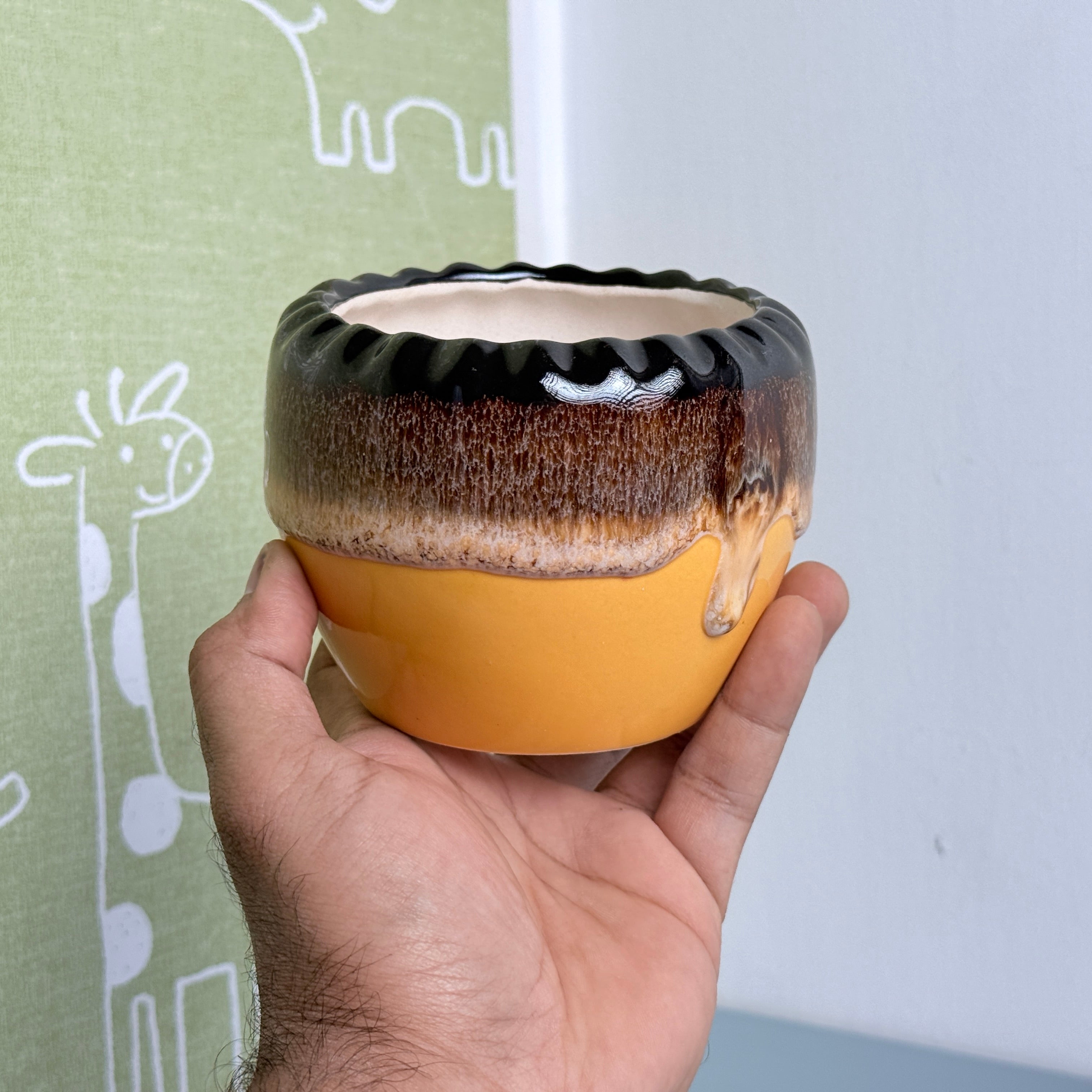 Drip Glaze Ceramic Planter Pot 11cm – Artistic Indoor Decorative Plant Holder