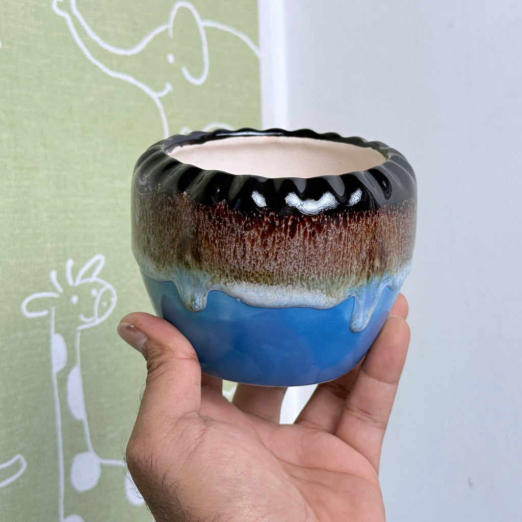 Drip Glaze Ceramic Planter Pot 11cm – Artistic Indoor Decorative Plant Holder