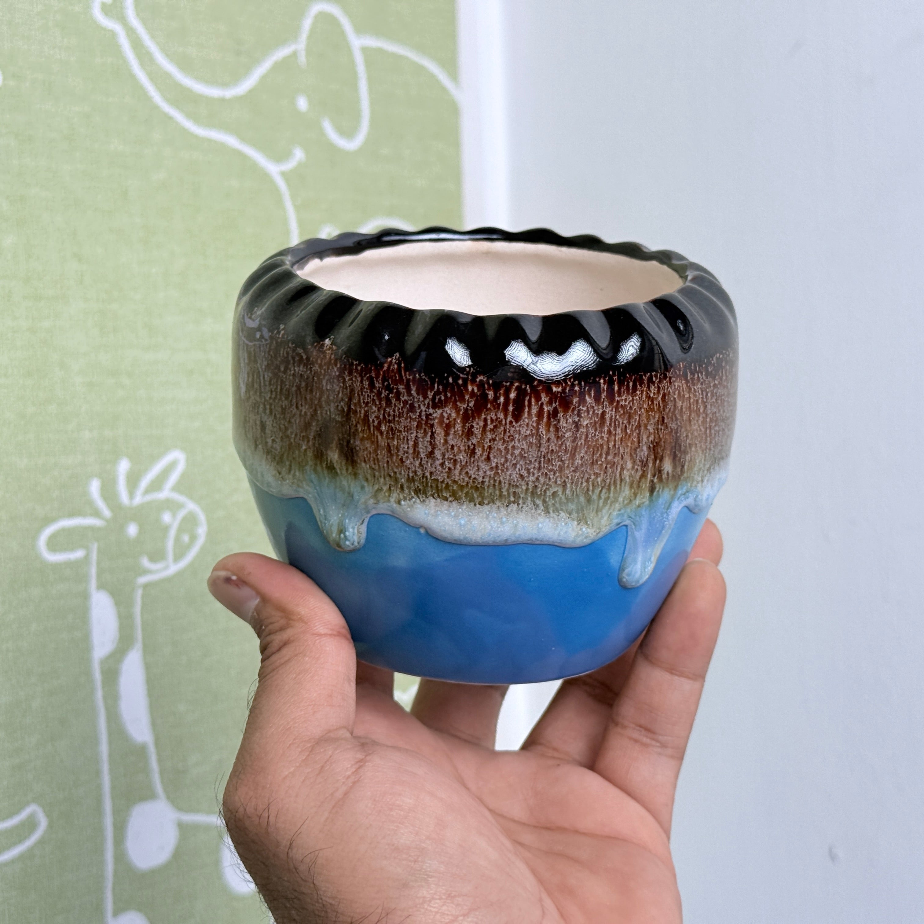 Drip Glaze Ceramic Planter Pot 11cm – Artistic Indoor Decorative Plant Holder