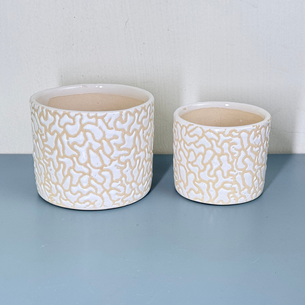 White Textured Ceramic Planter Set of 2 – Modern Indoor Decorative Pots
